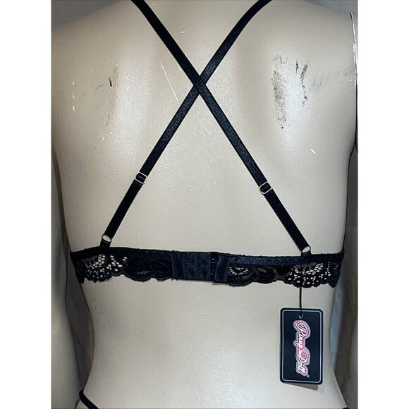 Pinup Doll Lace Bralette & G-String Set Women SexyLingerie Underwear Black Large - Picture 7 of 11
